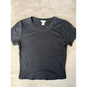 Bozzolo Women’s Black Ribbed Stretch Short Sleeve Top Size L